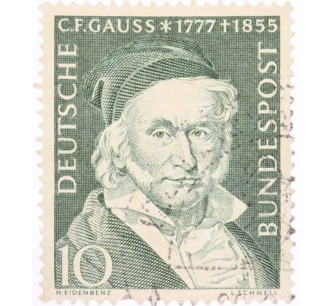 Почтовая марка 10 пфеннигов 1955 года Западная Германия (ФРГ) «Карл Фридрих Гаусс» (Артикул: T11-26055) — Фото №1