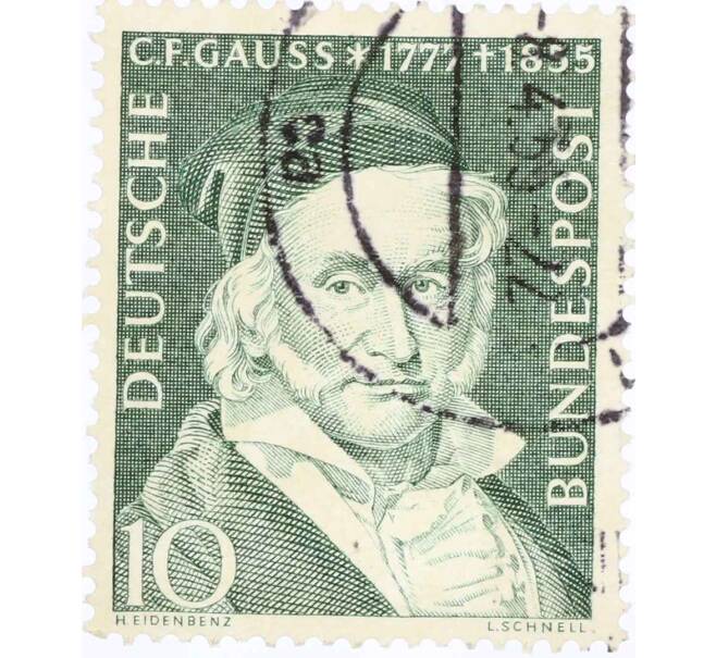 Почтовая марка 10 пфеннигов 1955 года Западная Германия (ФРГ) «Карл Фридрих Гаусс» (Артикул: T11-26060) — Фото №1