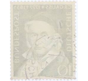 Почтовая марка 10 пфеннигов 1955 года Западная Германия (ФРГ) «Карл Фридрих Гаусс»