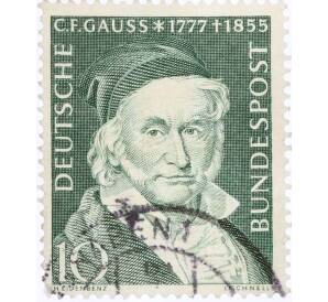 Почтовая марка 10 пфеннигов 1955 года Западная Германия (ФРГ) «Карл Фридрих Гаусс»