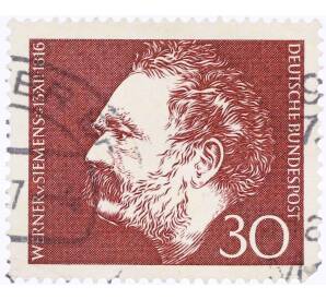 Почтовая марка 30 пфеннигов 1966 года Западная Германия (ФРГ) «150 лет со дня рождения Вернера фон Сименса» — Фото №1