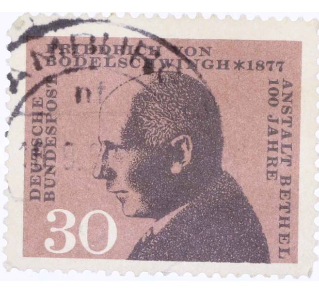 Почтовая марка 30 пфеннигов 1968 года Западная Германия (ФРГ) «Фридрих фон Бодельшвинг» (Артикул: T11-26092) — Фото №1