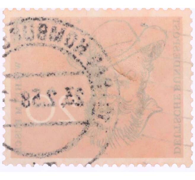 Почтовая марка 20 пфеннигов 1958 года Западная Германия (ФРГ) «Вильгельм Буш» (Артикул: T11-26099) — Фото №2