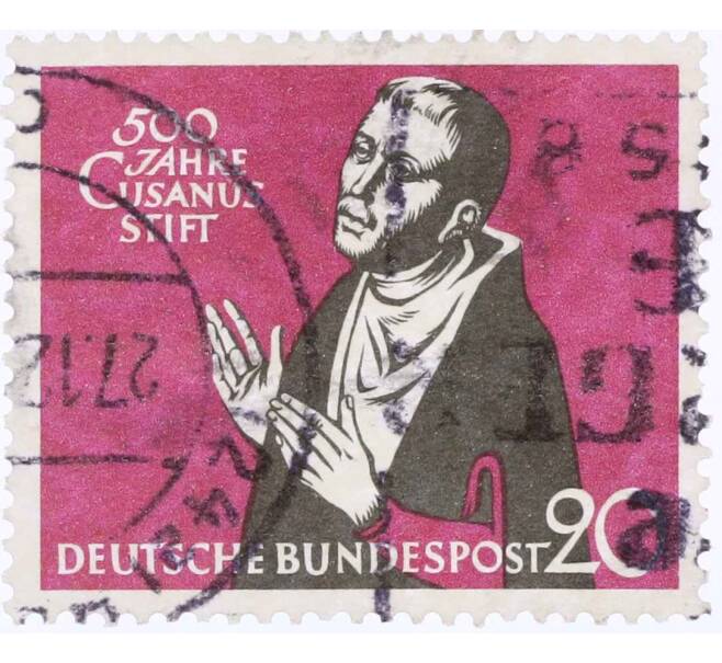 Почтовая марка 20 пфеннигов 1958 года Западная Германия (ФРГ) «Николай Кузанский» (Артикул: T11-26100) — Фото №1