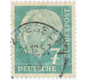 Почтовая марка 7 пфеннигов 1954 года Западная Германия (ФРГ) «Теодор Хойс» — Фото №1