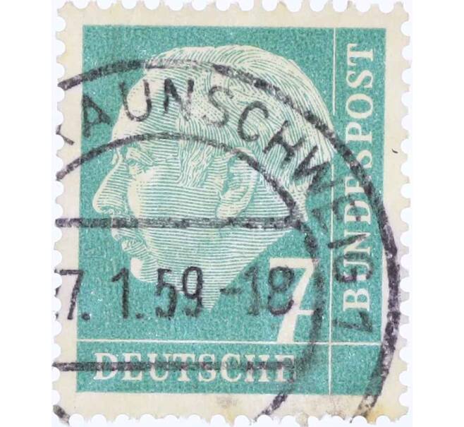 Почтовая марка 7 пфеннигов 1954 года Западная Германия (ФРГ) «Теодор Хойс» (Артикул: T11-26127) — Фото №1