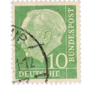 Почтовая марка 10 пфеннигов 1954 года Западная Германия (ФРГ) «Теодор Хойс» — Фото №1