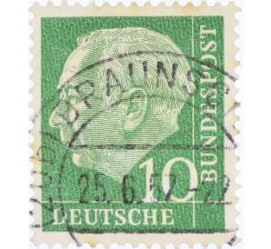 Почтовая марка 10 пфеннигов 1954 года Западная Германия (ФРГ) «Теодор Хойс» — Фото №1