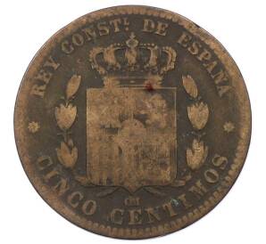 5 сентимо 1878 года Испания — Фото №2