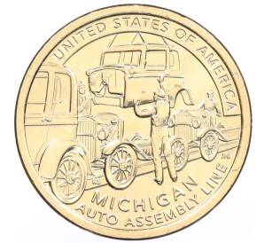1 доллар 2025 года D США «Американские инновации — Конвейерная линия для сборки автомобиля (Мичиган)» — Фото №1