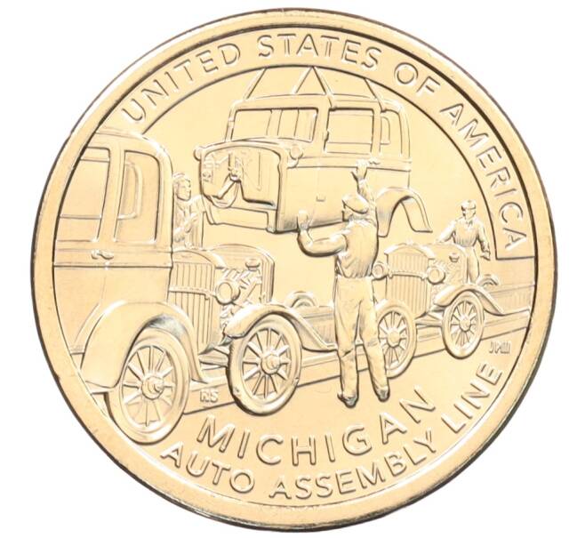 Монета 1 доллар 2025 года Р США «Американские инновации — Конвейерная линия для сборки автомобиля (Мичиган)» (Артикул: M2-87548) — Фото №1