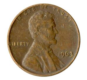 1 цент 1963 года США — Фото №1