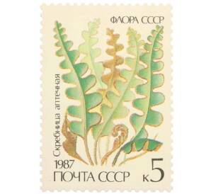 Почтовая марка 5 копеек 1987 года «Флора папоротники — Скребница аптечная» — Фото №1