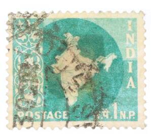 Почтовая марка 1 пайс 1960 года Индия «Карта Индии» — Фото №1