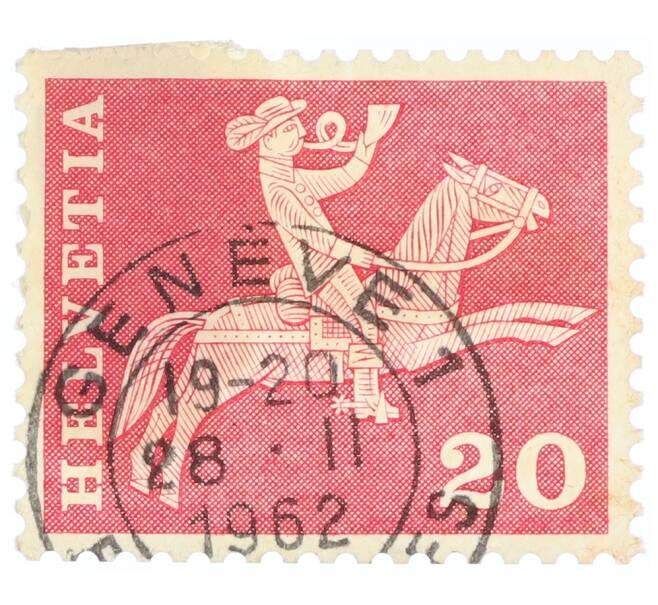 Почтовая марка 20 раппенов 1960 года Швейцария «Почтальон XIX-го века» (Артикул: P2-0755) — Фото №1