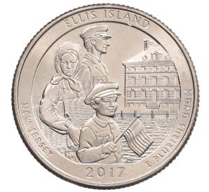 1/4 доллара (25 центов) 2017 года Р США «Национальные парки — №39 Национальный монумент острова Эллис» — Фото №1