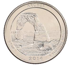 1/4 доллара (25 центов) 2014 года D США «Национальные парки — №23 Национальный парк Арки»