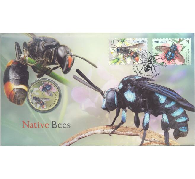 1 доллар 2019 года Тувалу — Пчелы в подарочном конверте с маркой (Артикул M2-33382)