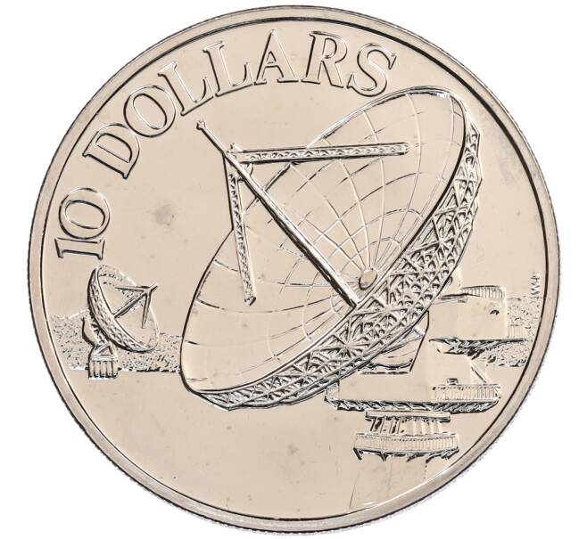 Монета 10 долларов 1980 года Сингапур «Спутники связи» (Артикул: M2-91171) — Фото №1