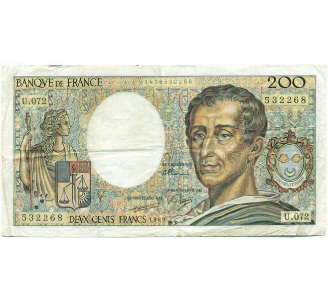 Банкнота 200 франков 1989 года Франция (Артикул: K10-9401) — Фото №1