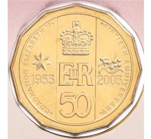 1 доллар 2003 года Австралия «Золотой юбилей коронации Елизаветы II» (в конверте с марками) — Фото №1