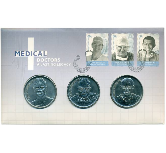 Набор из 3 памятных медалей 2012 года Австралия «Доктора медицины» (в конверте с марками) (Артикул: H2-1261) — Фото №1