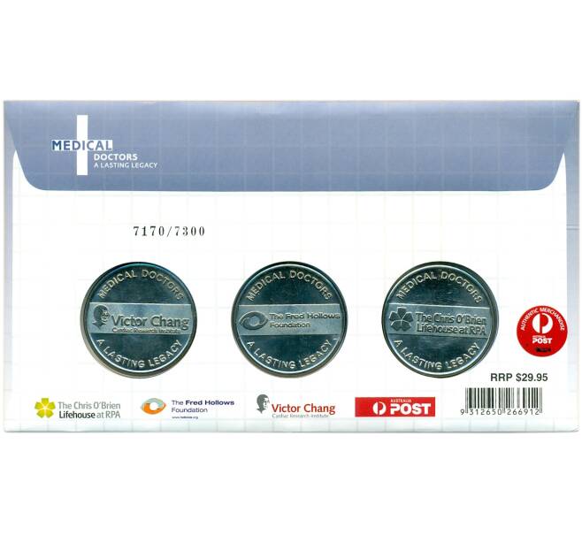 Набор из 3 памятных медалей 2012 года Австралия «Доктора медицины» (в конверте с марками) (Артикул: H2-1261) — Фото №2