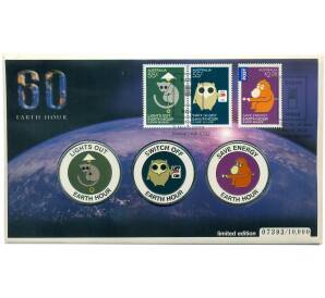 Набор из 3 памятных медалей 2009 года Австралия «Час Земли» (в конверте с маркой) — Фото №1