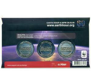Набор из 3 памятных медалей 2009 года Австралия «Час Земли» (в конверте с маркой) — Фото №2