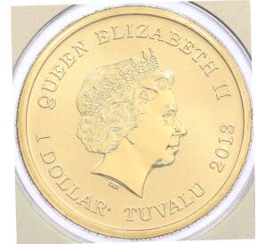 1 доллар 2013 года Тувалу «Австралийские Водяные Птицы — Желтоклювый зимородок (Syma torotoro)» (в конверте с маркой) — Фото №2