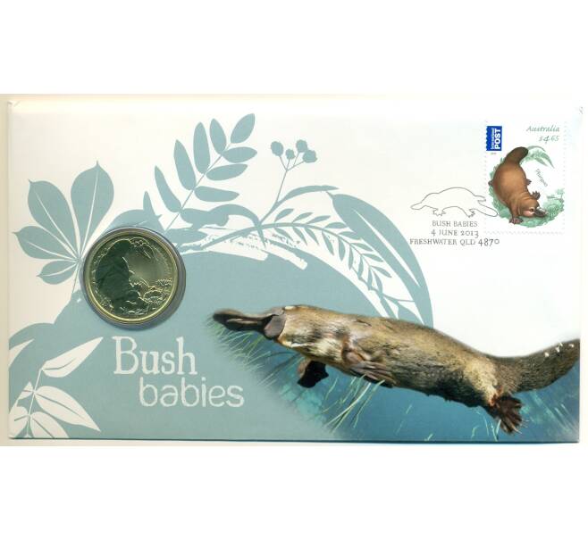 Монета 1 доллар 2013 года Австралия «Детеныши диких животных — Утконос» (в конверте с маркой) (Артикул: M2-91333)