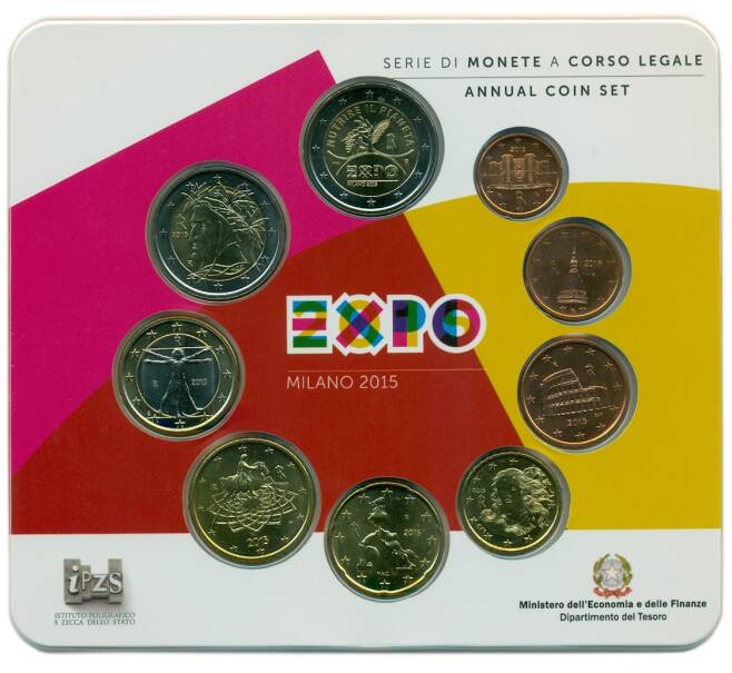 Годовой набор из 9 монет 2015 года Италия «Экспо-2015» (Артикул: M3-1531) — Фото №1