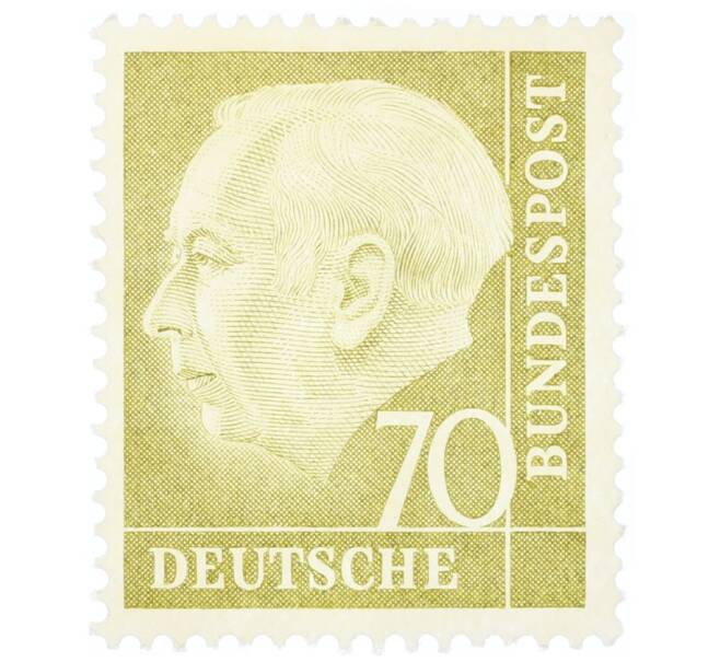 Почтовая марка 70 пфеннигов 1954 года Западная Германия (ФРГ) «Теодор Хойс» (Артикул: K12-73482) — Фото №1