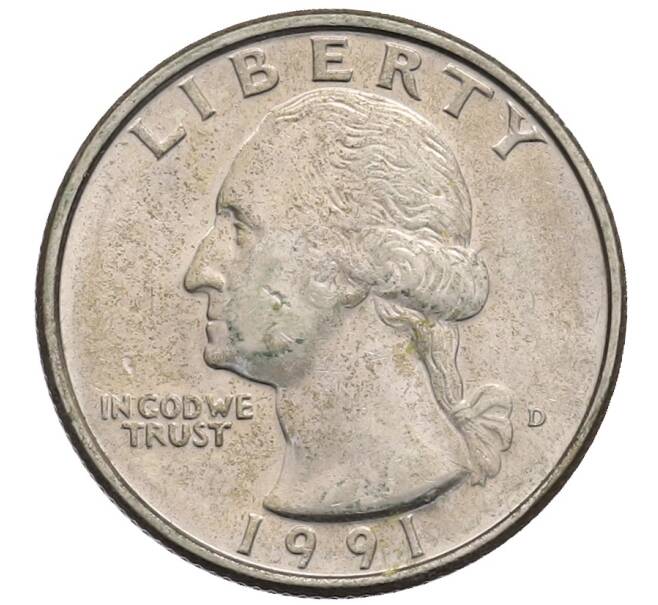 Монета 1/4 доллара (25 центов) 1991 года D США (Артикул: T11-30192) — Фото №1