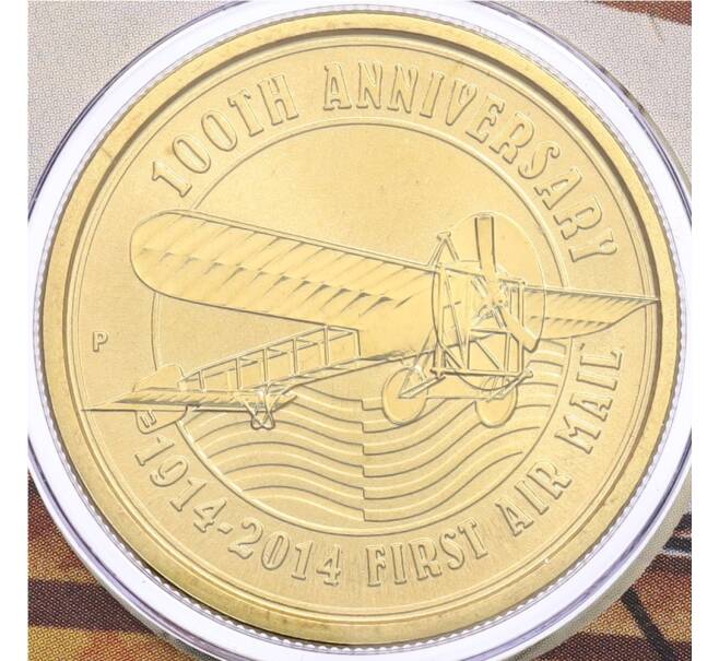 Монета 1 доллар 2014 года Тувалу «100 лет Первой воздушной почте» (в конверте с маркой) (Артикул: M2-91376) — Фото №1