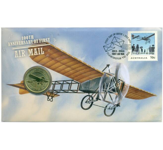 Монета 1 доллар 2014 года Тувалу «100 лет Первой воздушной почте» (в конверте с маркой) (Артикул: M2-91376)