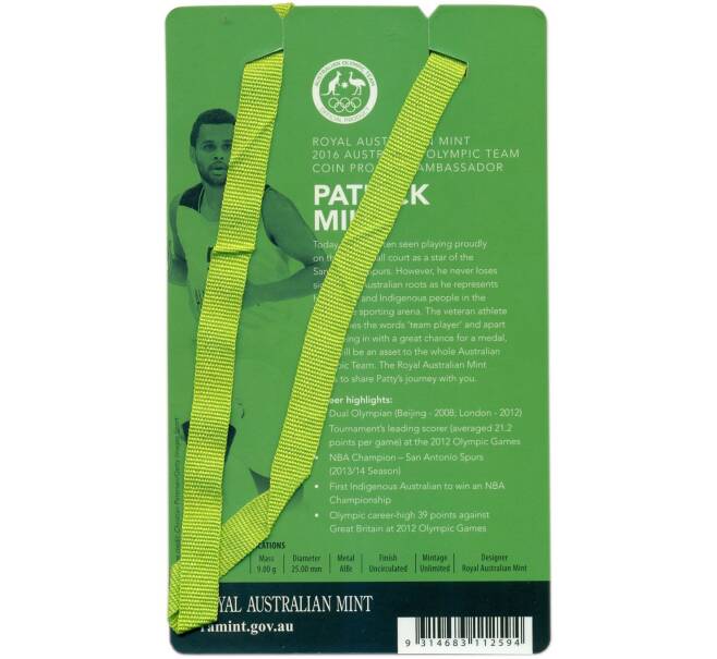 Монета 1 доллар 2016 года Австралия «XXXI летние Олимпийские Игры Рио-де-Жанейро 2016 года» (зеленый блистер) (Артикул: M2-91378)