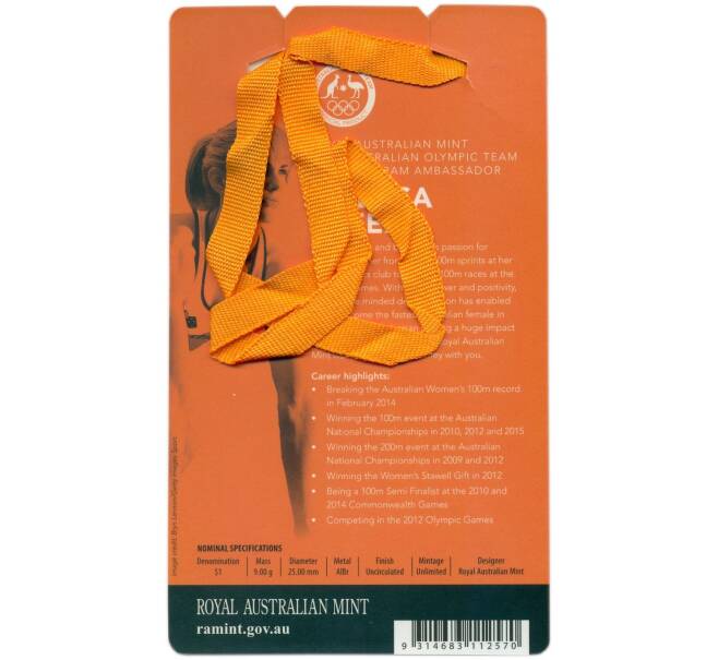 Монета 1 доллар 2016 года Австралия «XXXI летние Олимпийские Игры Рио-де-Жанейро 2016 года» (оранжевый блистер) (Артикул: M2-91380)