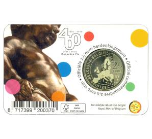 2,5 евро 2019 года Бельгия — 400 лет статуе «Писающий мальчик» (в блистере, надписи на лицевой стороне блистера на французском и немецком языке) — Фото №2