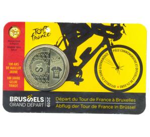 2,5 евро 2019 года Бельгия — Стартовый этап велогонки «Тур де Франс» в Брюсселе (в блистере, надписи на лицевой стороне блистера на французском и немецком языке) — Фото №1