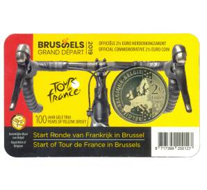 2,5 евро 2019 года Бельгия — Стартовый этап велогонки «Тур де Франс» в Брюсселе (в блистере, надписи на лицевой стороне блистера на французском и немецком языке) — Фото №2
