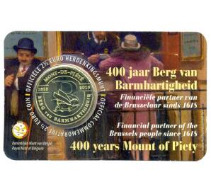 2,5 евро 2018 года Бельгия — 400 лет ломбарду Mont de Piete (в блистере, надписи на лицевой стороне блистера на фламандском и английском языке) — Фото №1