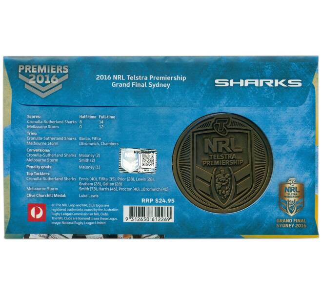 Памятная медаль 2016 года Австралия «Кроналла-Сазерленд Шаркс» (в конверте с маркой) (Артикул: H2-1268)