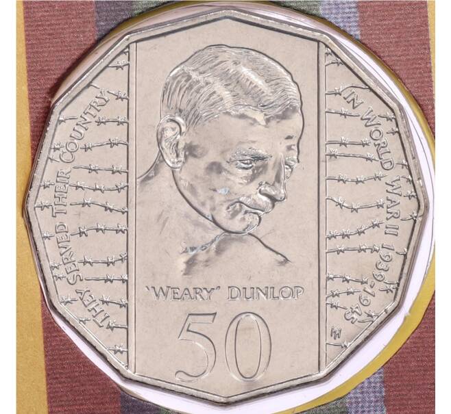 Монета 50 центов 1995 года Австралия «50 лет со дня окончания Второй Мировой войны» (в конверте с маркой) (Артикул: M2-91400) — Фото №1
