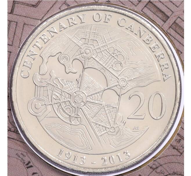 Монета 20 центов 2013 года Австралия «100 лет Канберре» (в конверте с марками) (Артикул: M2-91403) — Фото №1