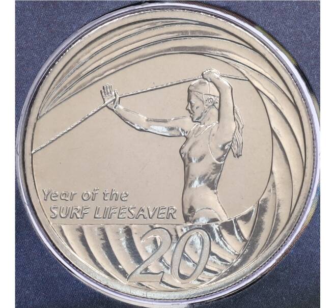 Монета 20 центов 2007 года Австралия «Год пляжных спасателей» (в конверте с маркой) (Артикул: M2-91409) — Фото №1
