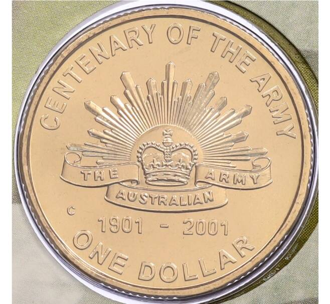 Монета 1 доллар 2001 года Австралия «100 лет армии» (в конверте с марками) (Артикул: M2-91414) — Фото №1
