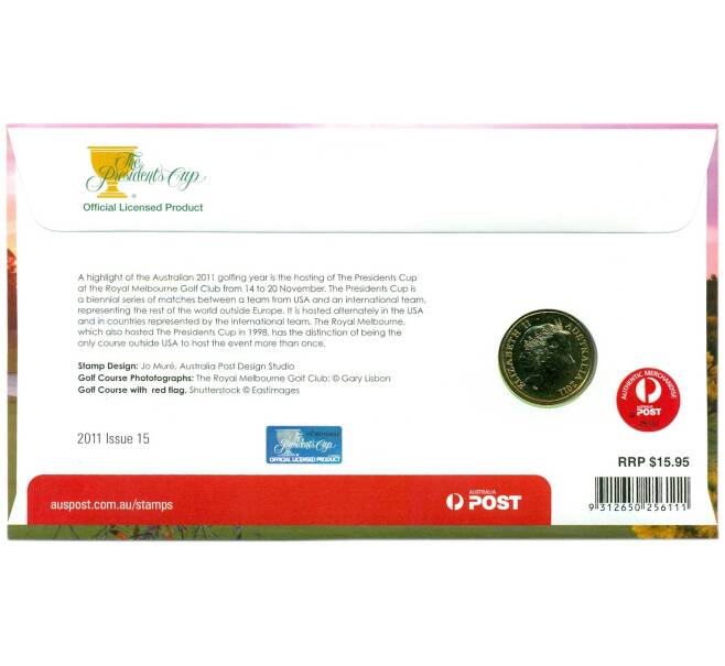 Монета 1 доллар 2011 года Австралия «Президентский Кубок — Австралия 2011» (в конверте с маркой) (Артикул: M2-91421)
