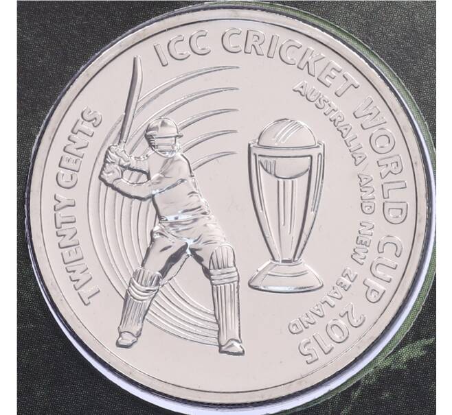 Монета 20 центов 2015 года Австралия «Чемпионат мира по крикету 2015» (в конверте с маркой) (Артикул: M2-91426) — Фото №1