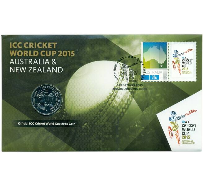Монета 20 центов 2015 года Австралия «Чемпионат мира по крикету 2015» (в конверте с маркой) (Артикул: M2-91426)